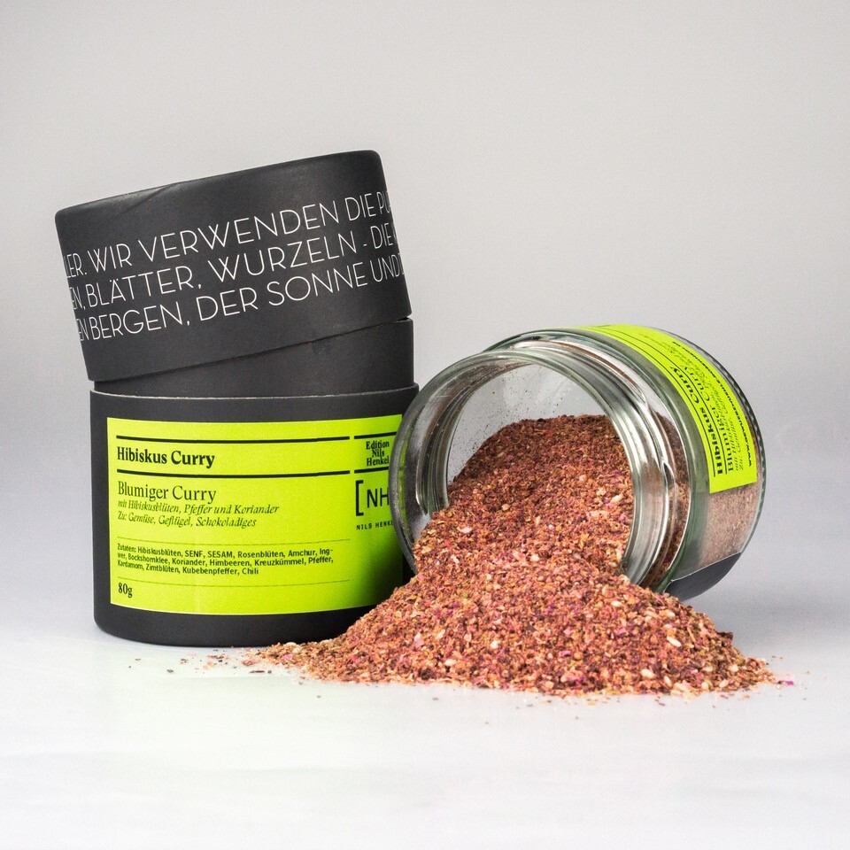 Nils Henkel Gewürzmischungen Hibiskus Curry - Blumiger Curry mit Hibiskusblüten, Pfeffer und Koriander